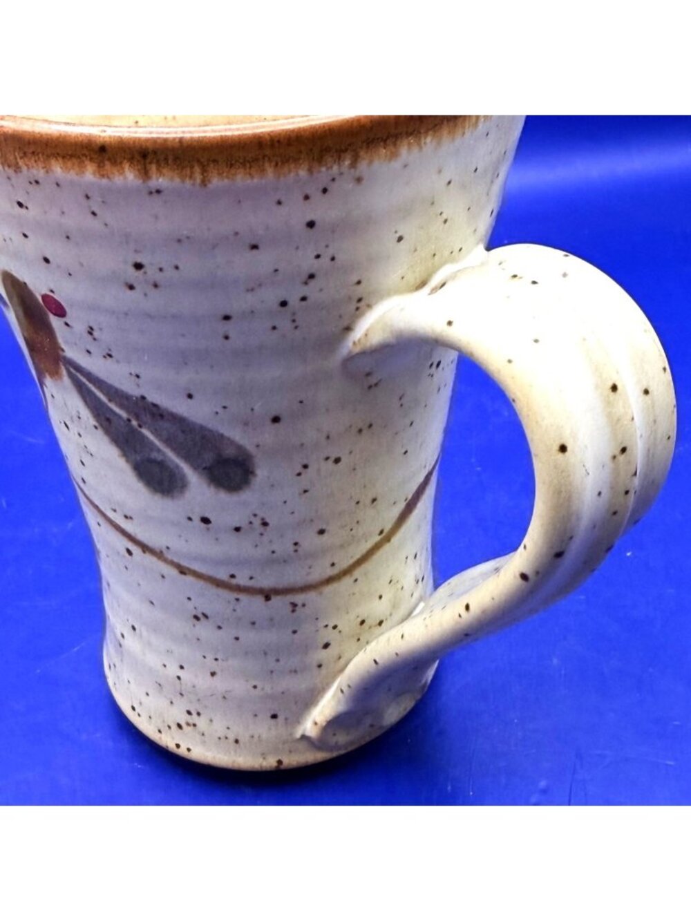 Handmade Studio Pottery Rustic Boho Dragonfly Mug Stoneware 12 oz Signed Set 2 - Picture 10 of 13